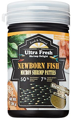 Ultra Fresh Baby Fish Food with 50% Sword Prawn Shrimp, Slow Sinking, Substitute for Brine Shrimp - For Fry Health and Cleaner Water