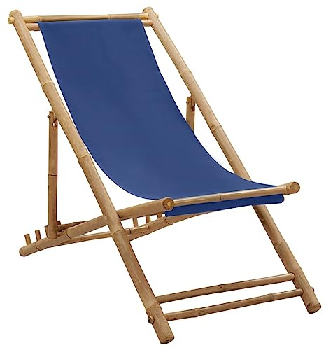 vidaXL Sedia a Sdraio in bambù e Tela Blu Marino