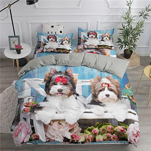 ZAHOCAI Double Duvet Set Light Blue Beaver Dog - Easy Care Ultra Soft Microfibre with zipper Bedding Double Bed Set with 2 Pillow Cases 19X29 - Cosy Warm 3D Duvet Sets Double Bed(200x200cm)