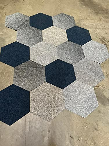 20 x Mixed Colours Hexagon Carpet Tiles Soft Cut Pile 5m2 Heavy Duty Commercial Premium Retail Office Flooring Random, Bitumen Backed