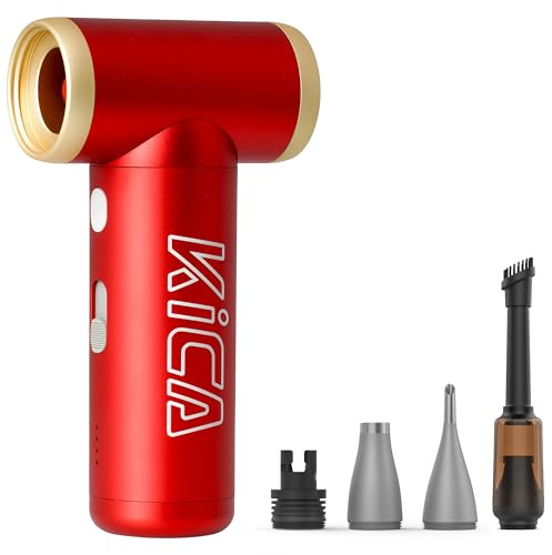 Kica JetFan 2S Kit Elektrischer Air Duster – Metallgehäuse, 117.000 U/min, stufenlose Steuerung & Turbomodus, Druckluftspray für PC, Auto, Tastatur, Büro – Rot