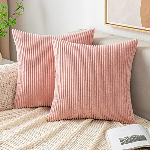 EMEMA Kissenbezug 40x40 cm Kordsamt Kissenbezüge Dekokissen Sofakissen Cord Kissenhülle Zierkissenbezug Kord Dekorative Weiche für Sofa Wohnzimmer Schlafzimmer 2er Set Rosa