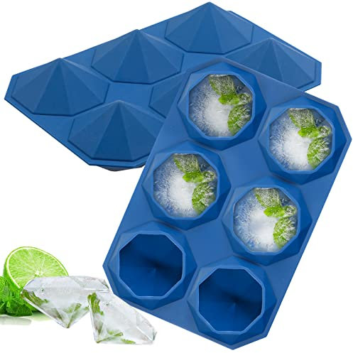 Webake Diamant Eiswürfelform Groß Silikon 6 cm 2 Stück Eiswürfelformen Eiswürfelbehälter für Cocktail, Whisky, Wasser, Soda, Obst