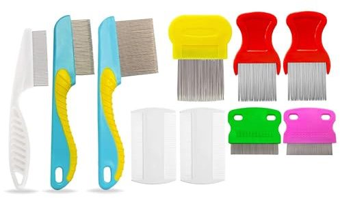 10 Pcs Lice Combs, Steel Teeth Double Sided Fine Tooth Hair Flea Comb, Removal Dandruff Louse Nit Grooming Tool for Head Treatment Pets Kids Adults