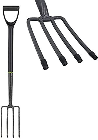 zeeyrak Heavy Duty Garden Fork, Carbon Steel Extra Sharp Digging Fork 4 Tines, Lightweight Ladies Garden Fork Ergonomic Design Grey Border Fork