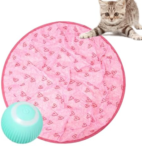 Jouets interactifs pour chat à cacher, tapis de jeu pour chat avec balle intelligente roulante, jouets interactifs 2 en 1, jouet de chasse interactif simulé pour l'intérieur, boule roulante, mouvement