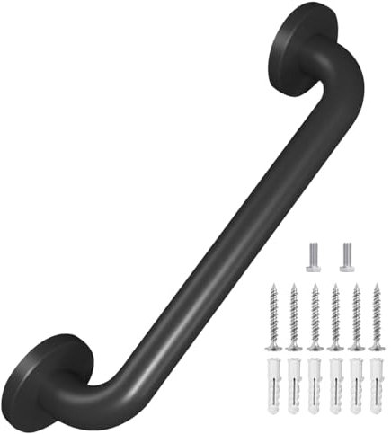 12 Inch Metal Industrial Pipe Wall Handrail Staircase Steps Indoor Exterior Outdoor Deck Hand Rail Safety Grab Bar (Matte Black) Handle for Stairs Bars Wall Elderly Grab Door