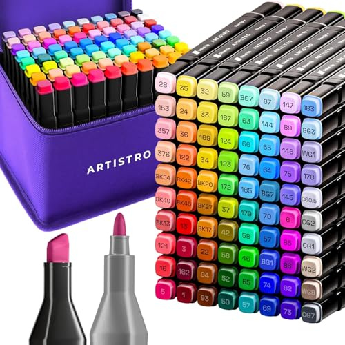 ARTISTRO 80 Dual-Tip Alcohol Markers - Alcohol-Based Pens Set, Chisel + Fine Tip, Quick Dry, Carrying Case Included