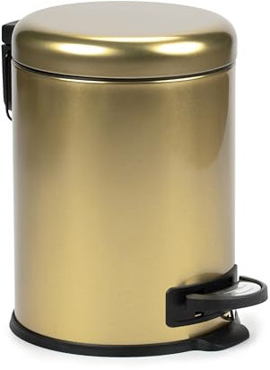 TATAY Bathroom Bin with Pedal 5L | Sophisticated and Compact Look | Soft Close Lid | Practical Removable Bucket | Made from Highly Resistant Materials – Gold Toilet Bin