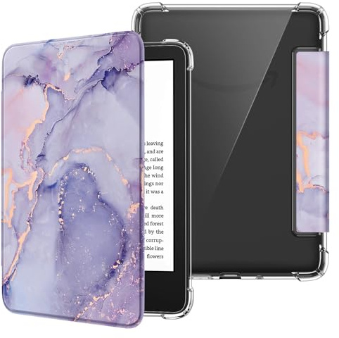 FINTIE Étui pour 6 Kindle (11e Génération, Modèle 2024/2022), Étui Transparent en TPU Souple Housse Veille/Réveil Auto, Marbre Lilas