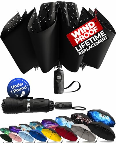 TUMELLA Inverted Windproof Umbrella, Large, Strong, Light, Portable, Automatic Reverse Folding Rain Umbrella, Durable Premium Grip, Fits Car & Backpack