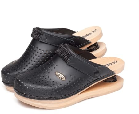 baldo Zoccoli con Molla Donna Adulto in Legno di Faggio con Plantare Ammortizzante Nero Taglia 37 Tacco 5 cm