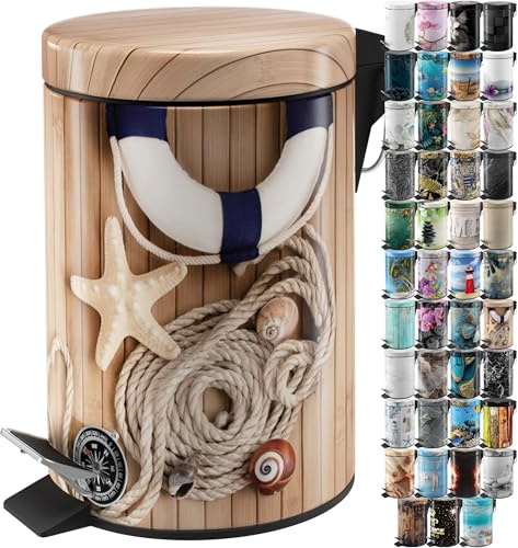 Sanilo Poubelle de Salle de Bain 3L avec système d’abaissement automatique, Nombreuses nouvelles Poubelles à Cosmétiques au choix, Poubelle avec seau intérieur (Maritime)