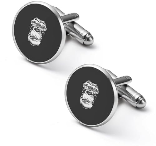 Gemelos de moda con cara de gorila negra para hombre, juego de gemelos clásicos para bodas, negocios, 1.7cm, Metal, No es una piedra preciosa