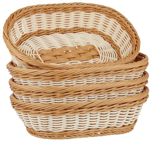 SYUTBOU 4 Stück Ovaler Brotkorb Geflochten, Brötchenkorb Oval, 30 x 20 x 7cm Zweifarbig BrotköRbchen Kunststoff BröTchenkorb für Brot, Küche