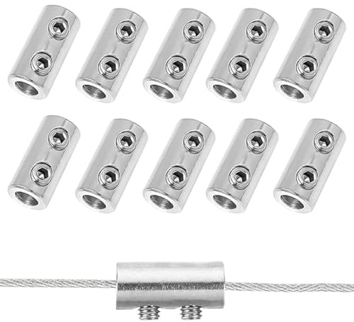 10 abrazaderas para cable de acero de 1,5-2 mm, de metal de doble orificio, de acero inoxidable, con accesorios de fijación.