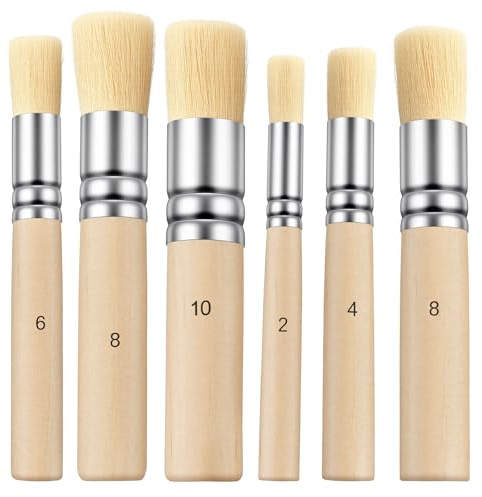 Ymapinc Stipple Brush, 6 Sizes Natural Bristle Wooden Stencil Brush for Painting, Stencil Brushes Set, Acrylic Paint Brushes for Canvas, Small Paintbrushes for Crafts