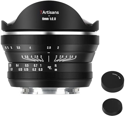7artisans 6 mm F2.0 Fischaugen-Kameraobjektiv, APS-C, manueller Fokus, Ultra-Weitwinkel, große Blende, kompatibel mit M4/3 Mount Olympus und Panasonic spiegellosen Kameras