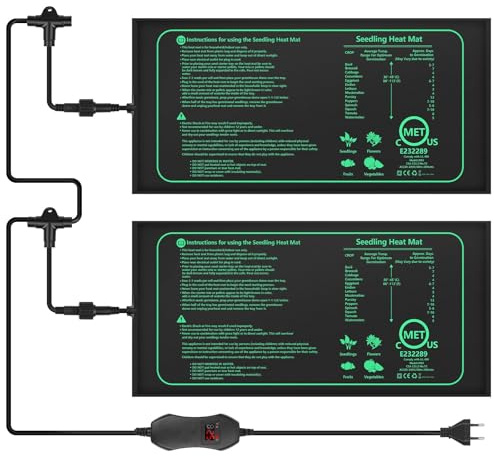 2 Pezzi Tappetino Riscaldante per Piante con Termostato, Tappetino Riscaldante per Piantine, Tappetino Riscaldante Regolabile 30–45°C, Impermeabile IP67, per Germinazione Semi e Rettili (30W, 50x25cm)