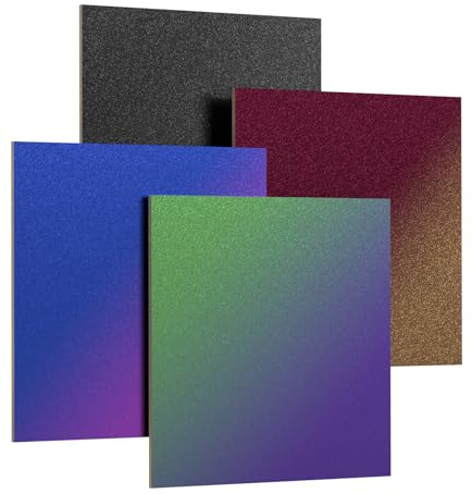 Creatorally 4 Pack Colored Plywood for Laser Cutting, 12x12x1/8 Inch (3mm), Dual-Sided Color-Shift Boards with Protective Film for DIY Crafts, Signs & Home Décor (4 Chameleon Colors)