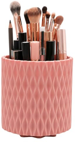 scicent Makeup Brush Holder, 360° Rotating Make up Organiser, Container Cosmetic Display Cases (Pink)