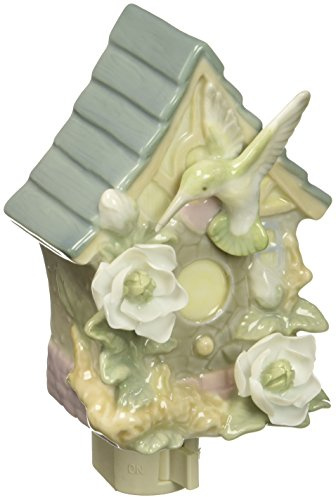 Cosmos 2146 Fine Porcelain Lighted Hummingbird and Birdhouse Night Light, 6-Inch