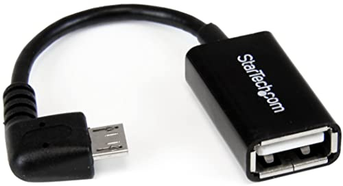 StarTech.com 5in Right Angle Micro USB to USB OTG Host Adapter M/F - Angled Micro USB Male to USB A Female On-The-Go Host Cable Adapter (UUSBOTGRA), Black