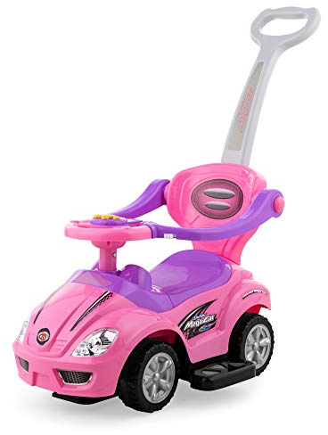 Best Choice Products Kids 3-in-1 Push and Pedal Car Toddler Ride On w/Handle, Horn, Music - Pink