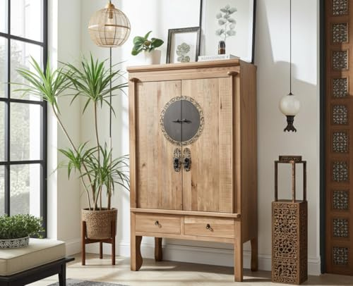 OPIUM OUTLET Armario Chino Boda Shabby-Chic Asiatico Vintage Oriental Colonial Madera Dormitorio Salon