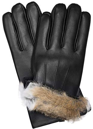 MESSERIO Authentic Sheepskin Leather Winter Gloves for Men with Rabbit Fur Lining + Gift Box (Large)