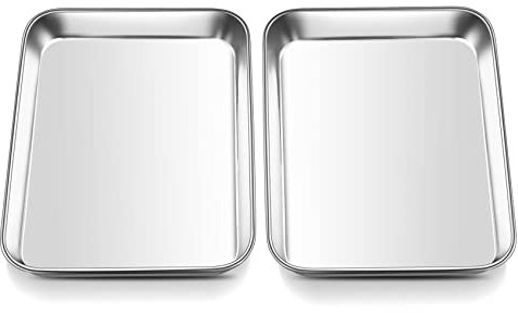 Mini Oven Tray, Onader Stainless Steel Small Baking Trays Sheets Pan, Rectangle Cake Tin Perfect for Baking Cooking Serving, Healthy & Heavy Duty, Mirror Finished & Dishwasher Safe, 23.7x17.7x2.5cm