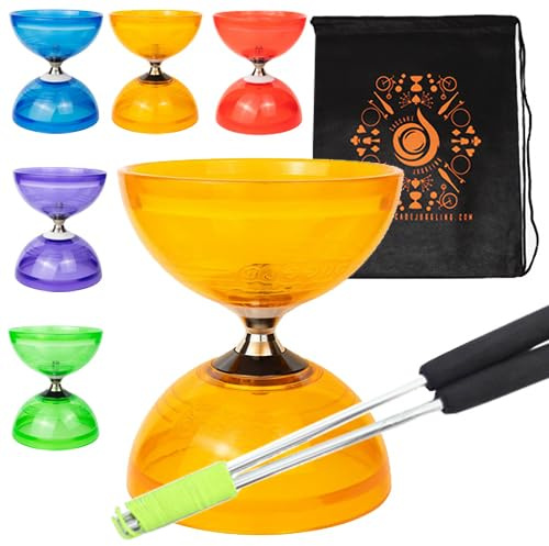 Jumbo Hurricane Pro - Set di frizione per diabolo, con bastoncini in alluminio, corda per diabolo e borsa per il trasporto a cascata (arancione con manici argentati)
