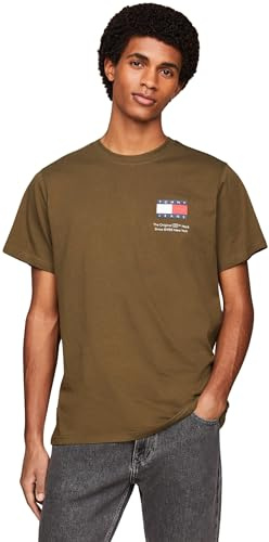 Tommy Jeans Herren T-Shirt Kurzarm Tjm Slim Essential Flag Tee Ext Rundhalsausschnitt, Grün (Drab Olive Green), M