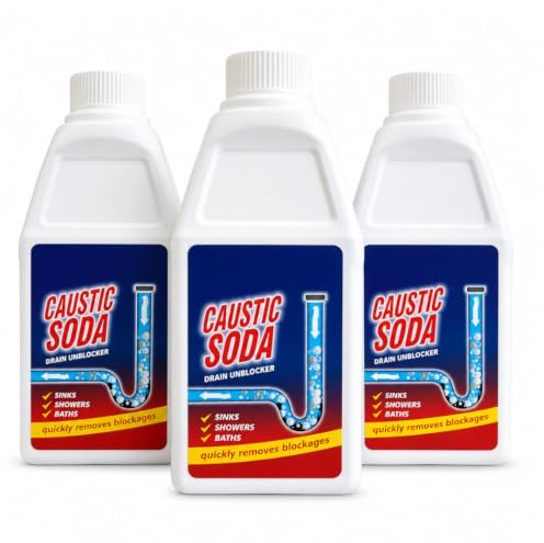 3kg Caustic Soda Drain Cleaners & Unblockers Powder Kitchen Sink & Drain Cleaner Effectively Clears Blocked Drains Also Use For Cleaning Pathways Driveways Exterior & Brickwork (3x 1Kg)