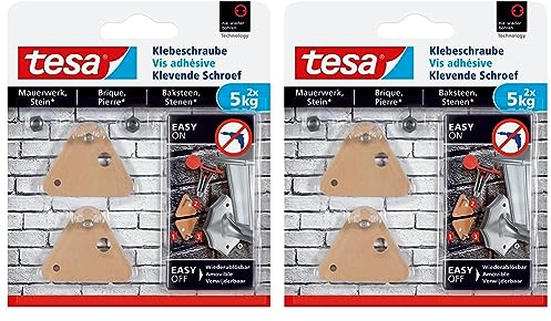 tesa Klebeschraube für Mauerwerk und Stein, Halteleistung 5 kg, dreieckig, 2 Stück (Packung mit 2)