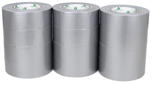 BOMEI PACK 12 Rollen Silber Panzertape - 50 mm x 50 Meter, stark klebend - handreißbar - gewebeverstärkt - Farbe: silbergrau - Gewebeband |-Panzerband Reparaturband