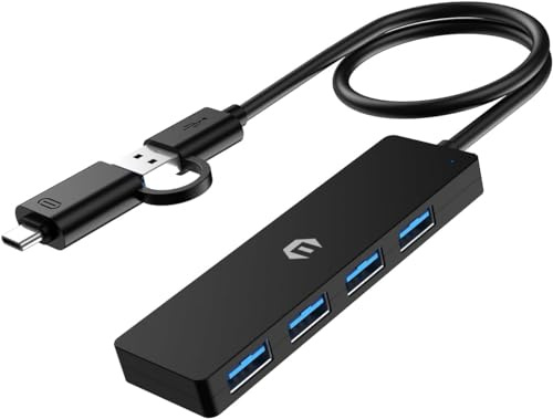 USB HUB, Ultraschlanker Tragbarer Daten Hub, 4 Port USB 3.0 Hub, USB C Adapter, 4 in 1 USB Splitter mit 4 x USB 3.0 Anschlüssen für Laptop, Windows, macOS, Linux, Chrome OS Systeme
