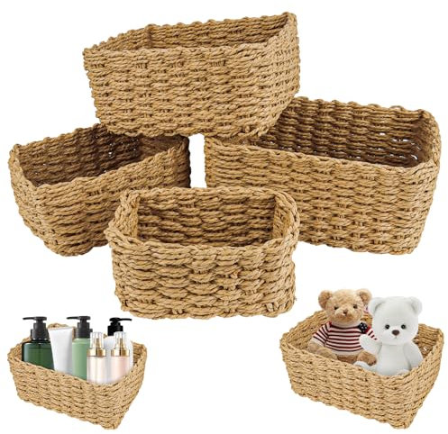 4 Pezzi Cesta Portaoggetti, Immagazzinaggio Contenitori, Cestini Portaoggetti, Cestino in Vimini, Cesto Porta, Cestino Portaoggetti Intrecciato, per Bagno,Cassetti,Tavoli,Cassettiere,Cucine,Soggiorno