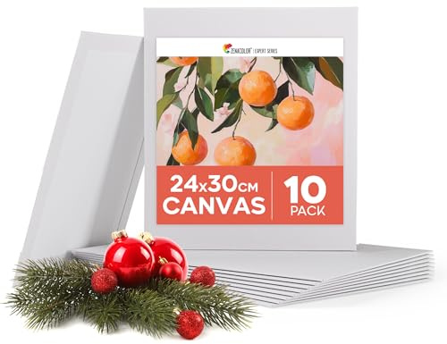 Zenacolor Leinwand Zum Bemalen 24x30cm (10 Stück) - Leinwände Set 280 g/m² 100% Baumwolle - Für Acrylfarbe, Ölmalerei, Gouache