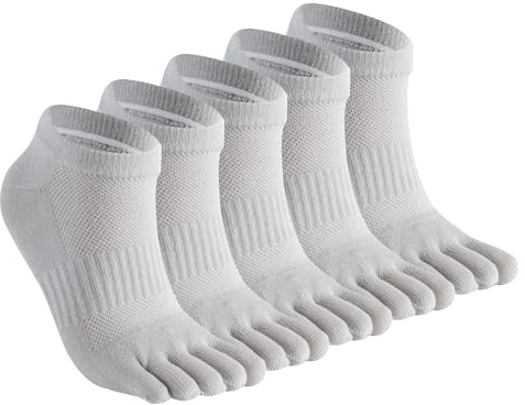 CoziSox 5 Paia Calzini Sottili con Dita Separate Uomo Donna, Cotone Traspirante con Supporto Arco Plantare, Calze 5 Dita Corti Sportivi (IT, Testo, M, Regular, Regular, Grigio)