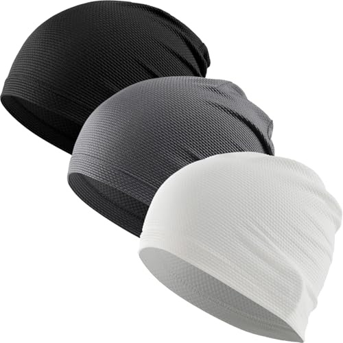 WTACTFUL Cooling Skull Cap for Men Women Breathable Running Caps Sweat Hat Skull Caps Thin Slouchy Beanie for Dreadlock Cycling Motorcycle Riding Hiking Helmet Liner Sport 3Pack Black Gray White
