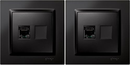 SIMON - Toma RJ45 Cat 5e, Enchufe de Empotrar, Conector de Cable Ethernet, Enchufe de Parerd Empotrable, Serie Simon 10, Fácil de Instalar, Incluye Marco, Tapa y Mecanismo, Color Negro (Paquete de 2)