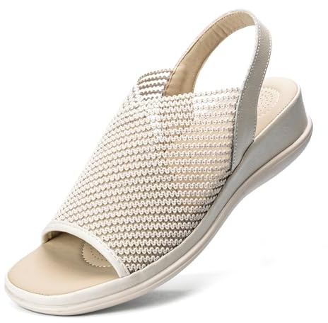 Mnking Sandalias Cuña Mujer Verano Sandalias Plataforma Comodas Plantilla Cuero Peep Toe Transpirable Tejido Malla Slingback para Caminar Tiempo Libre Oficina