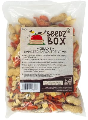 Hamster Deluxe Food Treat Snack Mix 200g - Dried Carrot, Banana & Apple with Monkey Nuts & Calcium Soldier Worms - Natural Small Animal Food for Hamsters Gerbils Mice, Degus, Chipmunks - Seedzbox