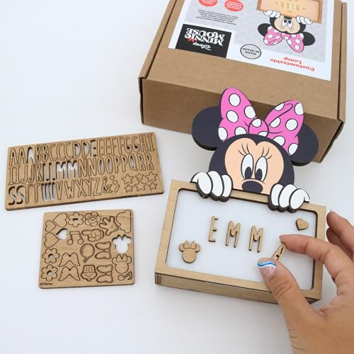 WONDEE Disney Lampada Topolina Minnie Bambina Personalizzata Con Nome e Disegni Personalizzabile a Casa con la Famiglia - Luce Notturna, Regalo Neonato e Battesimo Bimba, Regalo Bambina Femmina