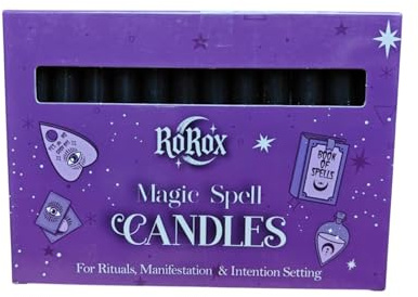 Ro Rox magiska trollformelljus, oparfymerade ritualljus för meditation, manifestation, rening, altare, häxkonst och hedniska praktiker, 10 cm, ask med 12, svart