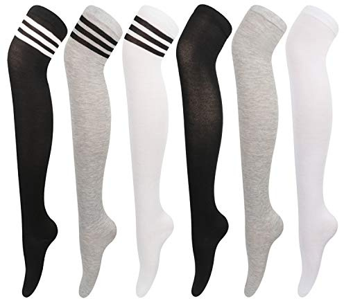 DRESHOW 6 Paires Chaussettes Hautes Montantes de Genoux Longues Cuisse Dessus du Genou Haut Bas de Démarrage Jambières pour Filles et Femmes