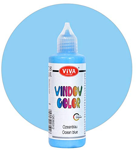 Viva Decor Window Color (Ozeanblau, 90 ml) Fenstermalfarben für wieder abziehbare Bilder und Sticker für Deko, Spiegel, Fliesen, Vasen und Fenster - Made in Germany