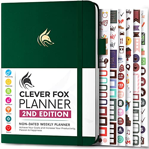 Clever Fox Planner 2nd Edition – Colorful Weekly & Monthly Goal Planner, Time Management & Productivity Organizer, Undated, A5 (Forest Green)