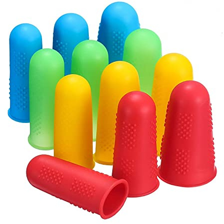 Silicone Finger Protectors,12 Pcs Finger Protector Hot Glue Gun Finger Caps Silicone Finger Guards,Non-Stick Finger Cover for Sewing,Wax,Resin, Scrapbooking,3 Sizes,4 Colors